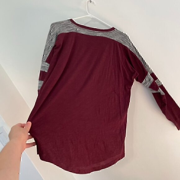 PINK VS VICTORIA'S SECRET Burgundy Maroon Gray Colorblock Varsity Long Sleeve XS - Picture 12 of 12
